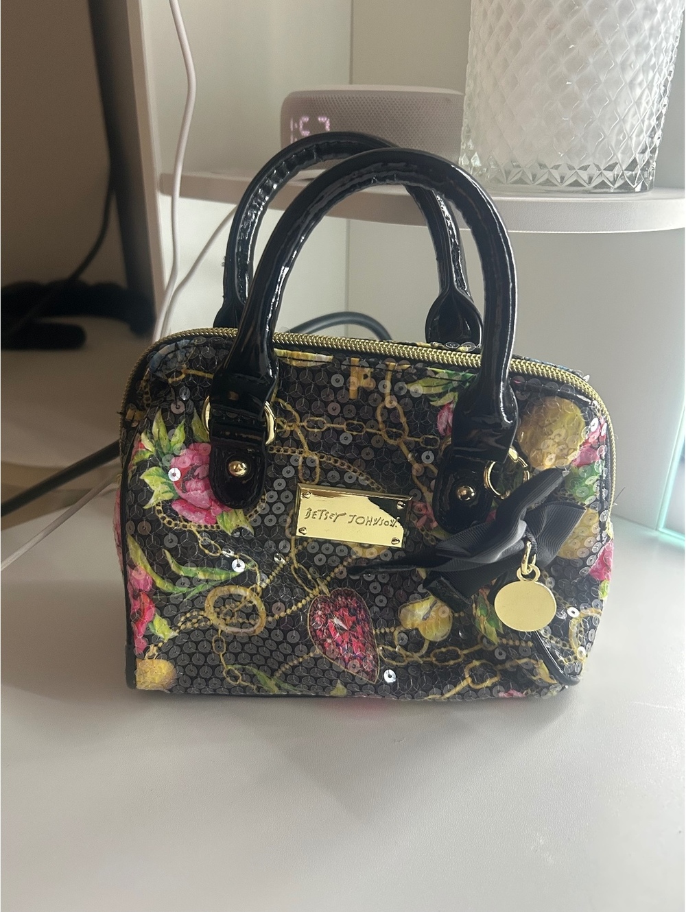 Betsey Johnson Black Floral Sequin Mini Satchel Bag (Send offers!)